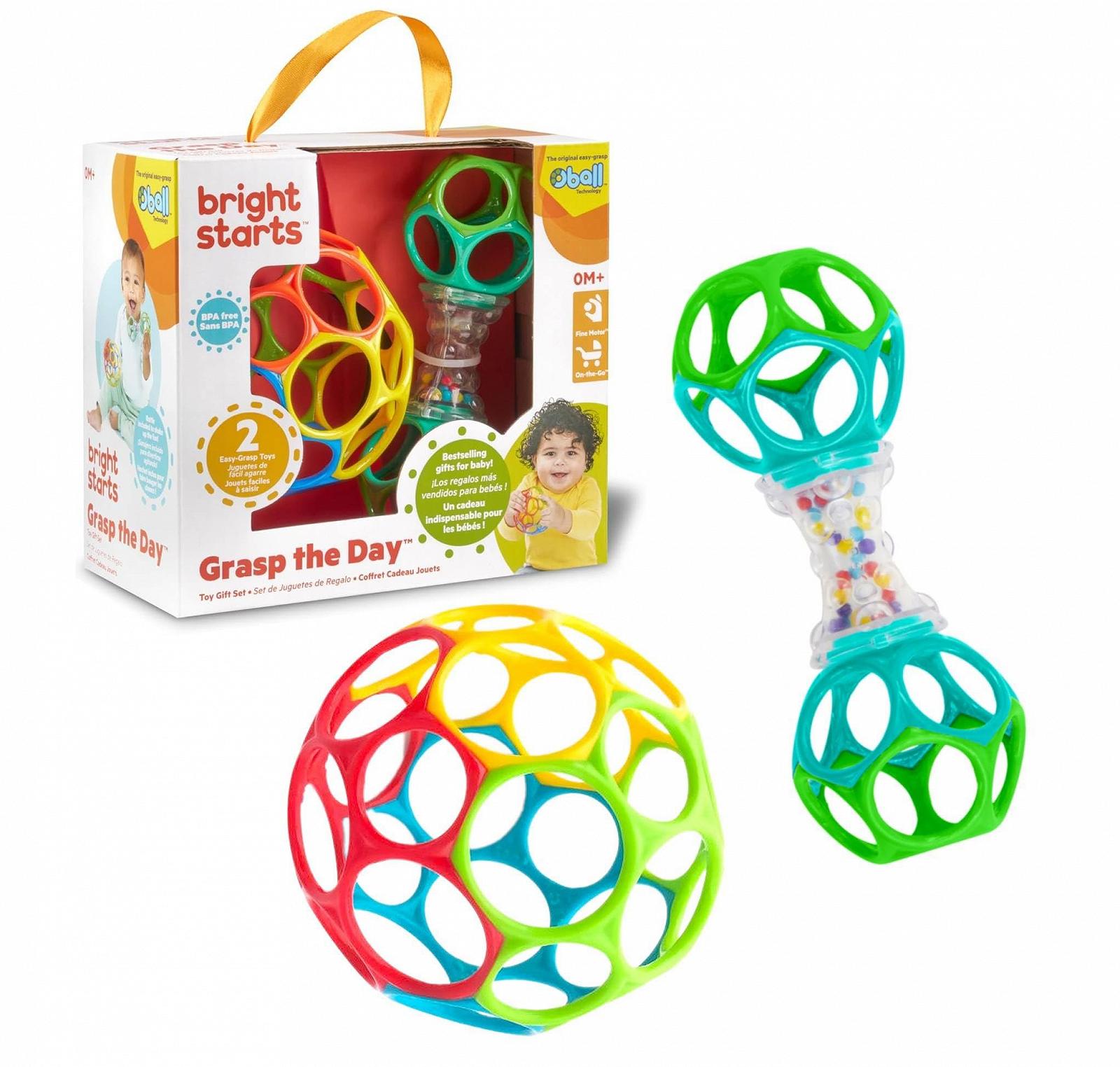 Набор игрушек Bright Starts Easy-Grasp Oball Bundle Gift Set - Grasp the Day, мяч и погремушка, 2 шт., без BPA, унисекс, для новорожденных+, фото №1 Набор игрушек Bright Starts Easy-Grasp Oball Bundle Gift Set - Grasp the Day, мяч и погремушка, 2 шт., без BPA, унисекс, для новорожденных+, фото №1