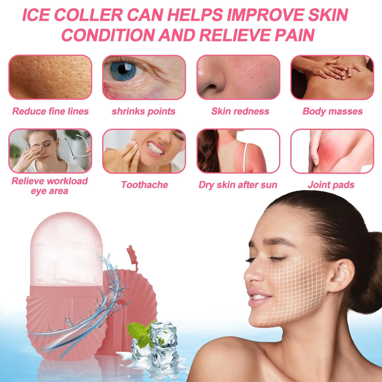 Ролик крижаний Vegena для обличчя, 4 шт, силіконовий, масажний, фото №4