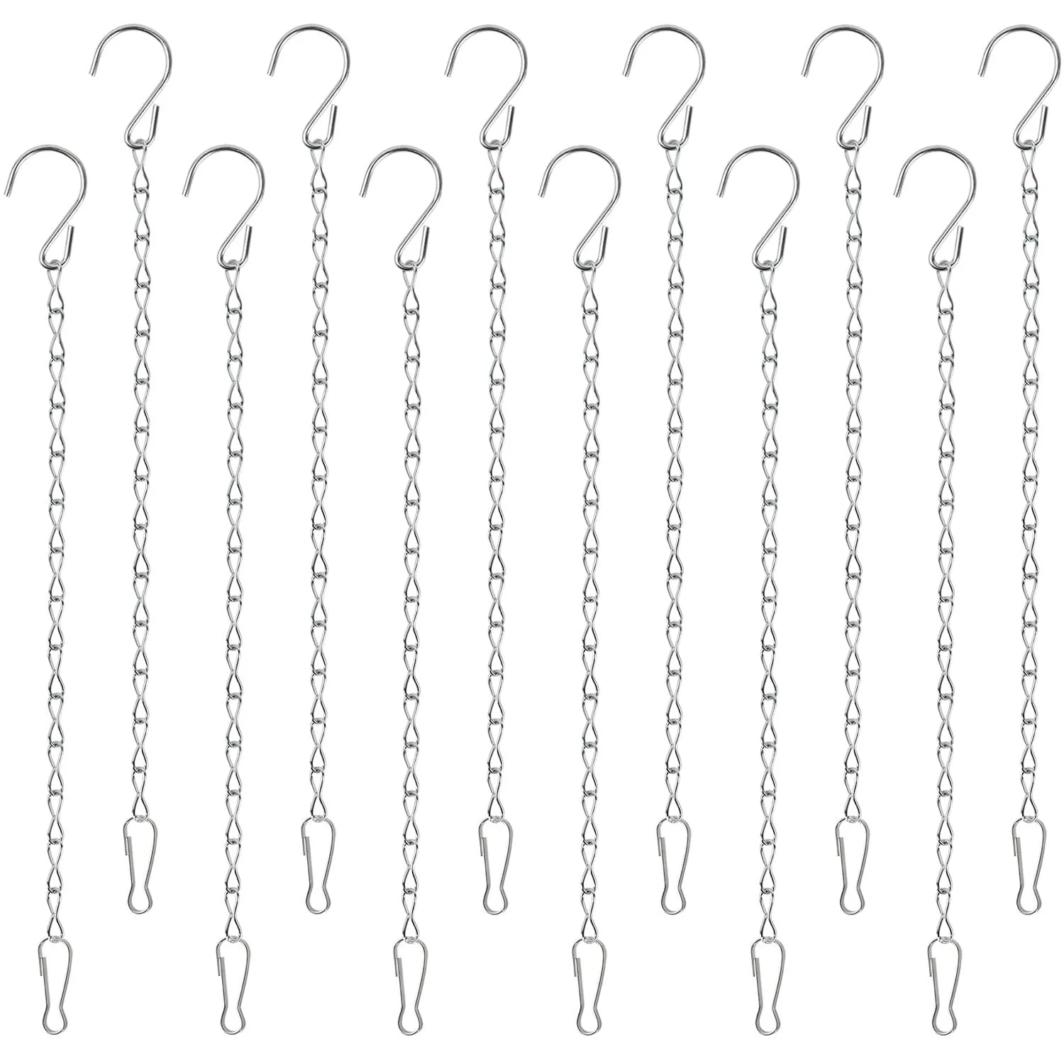 Цепочки для подвесных корзин 25 см металлические с крючками Набор 12 шт. Серебристый, фото №1