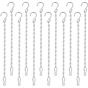 Цепочки для подвесных корзин 25 см металлические с крючками Набор 12 шт. Серебристый - Фото 1