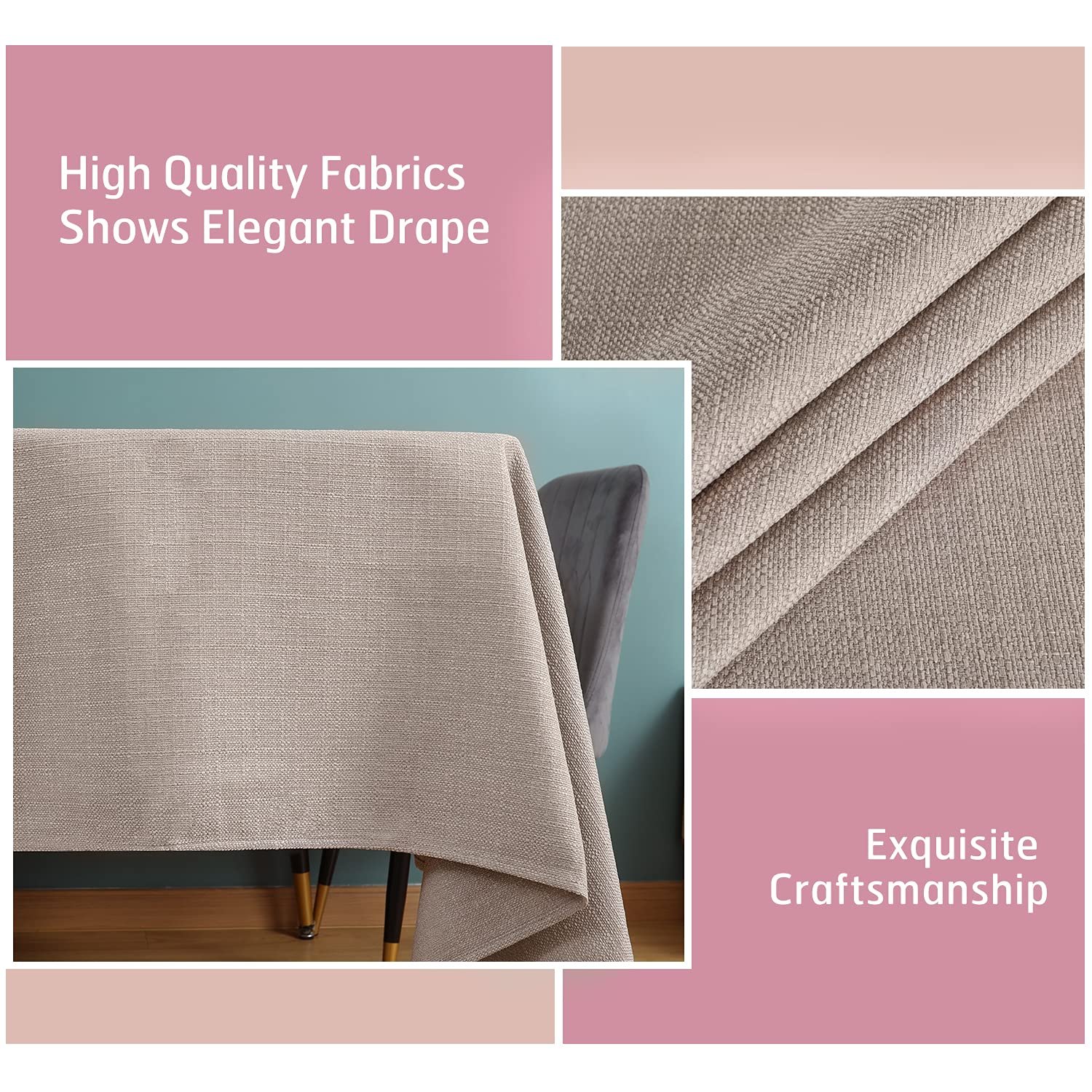 Скатертина SEASHORE TREE Linen Look квадратна водонепроникна 120 x 160 см бежева, фото №3