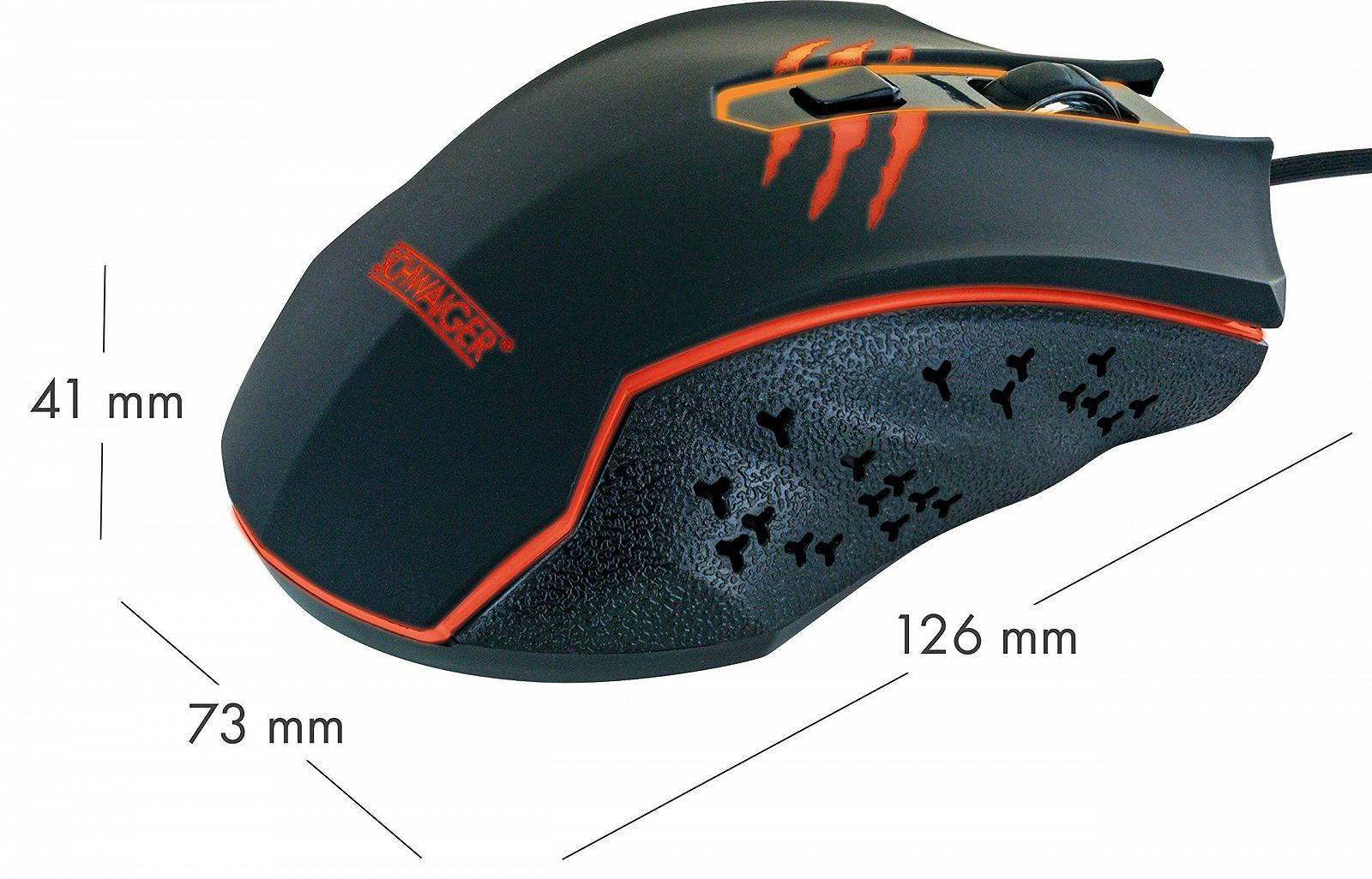 Мышь игровая SCHWAIGER, 6 кнопок, 4 уровня DPI до 3600 DPI, проводная, USB-A, кабель 1,6 м, нескользящая, эргономичная, для ПК, ноутбука, компьютера, Windows, Mac, Linux, Plug & Play, фото №2