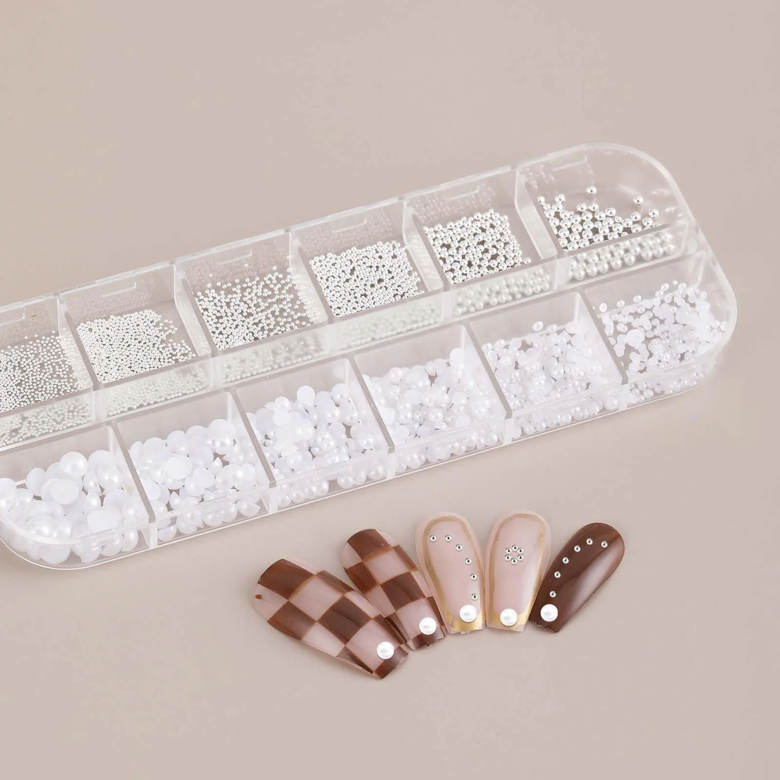 Бісер асорті розмірів, білий, 3D підвіски для нігтів, фото №5