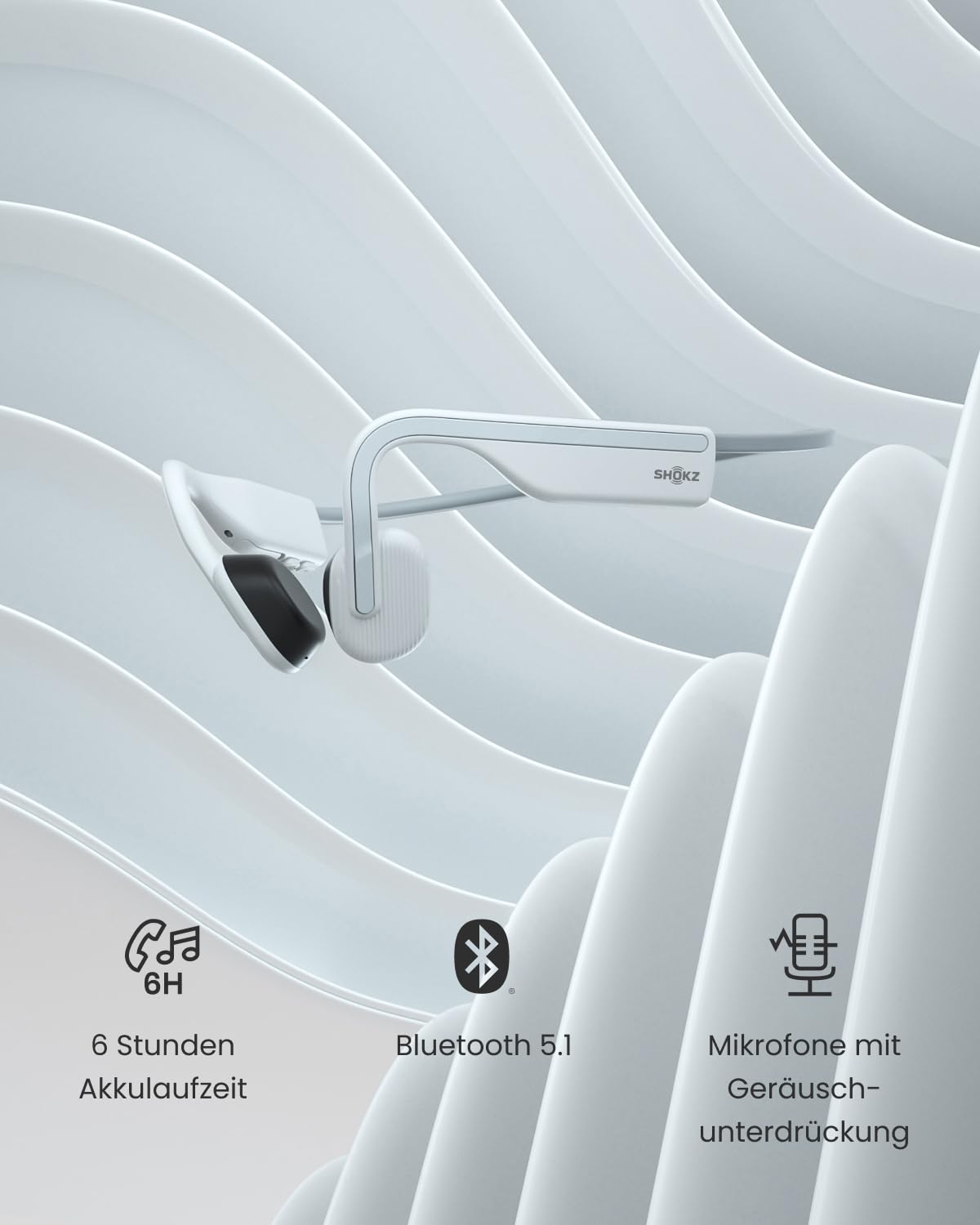 Наушники Shokz Bluetooth OpenMove Bone Звук Костной Проводимости Беспроводные Водонепроницаемые Пылезащитные Спортивные 6 часов Alpine Белые, фото №6