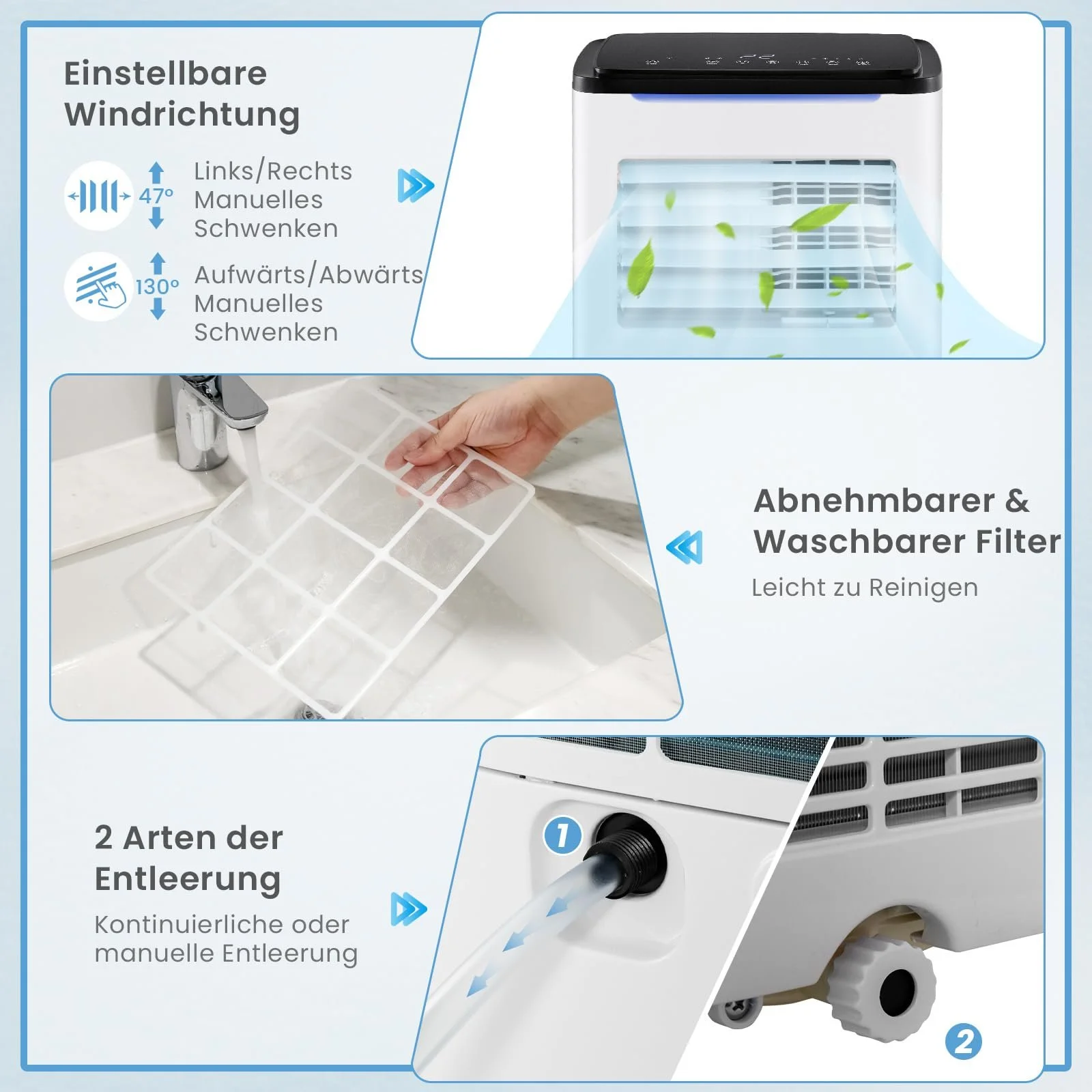 Мобильный кондиционер 4-в-1 COSTWAY 9000 BTU Таймер 24 ч Пульт Пульт Пульт, фото №3