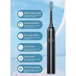 Електрична зубна щітка Звукова USB акумуляторна 6 режимів IPX7 Чорна synthetic.ua - Фото 1