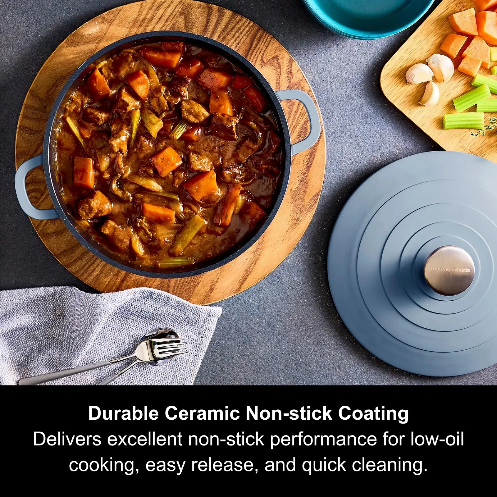 Гусятниця для запікання Morphy Richards 851252 литий алюміній 24 см антипригарне покриття легка синя, фото №2