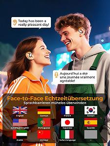 Навушники-перекладачі ki, 3-в-1 з 150 мовами, 5 режимів перекладу реального часу з додатком, 60 годин, Bluetooth 5.4 для навчання, подорожей synthetic.ua - Фото 1