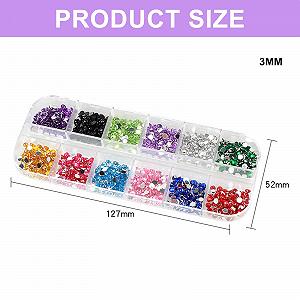 Стрази круглі 3 мм 1200 шт. Різнокольорові камінці , 12 яскравих кольорів synthetic.ua - Фото 1