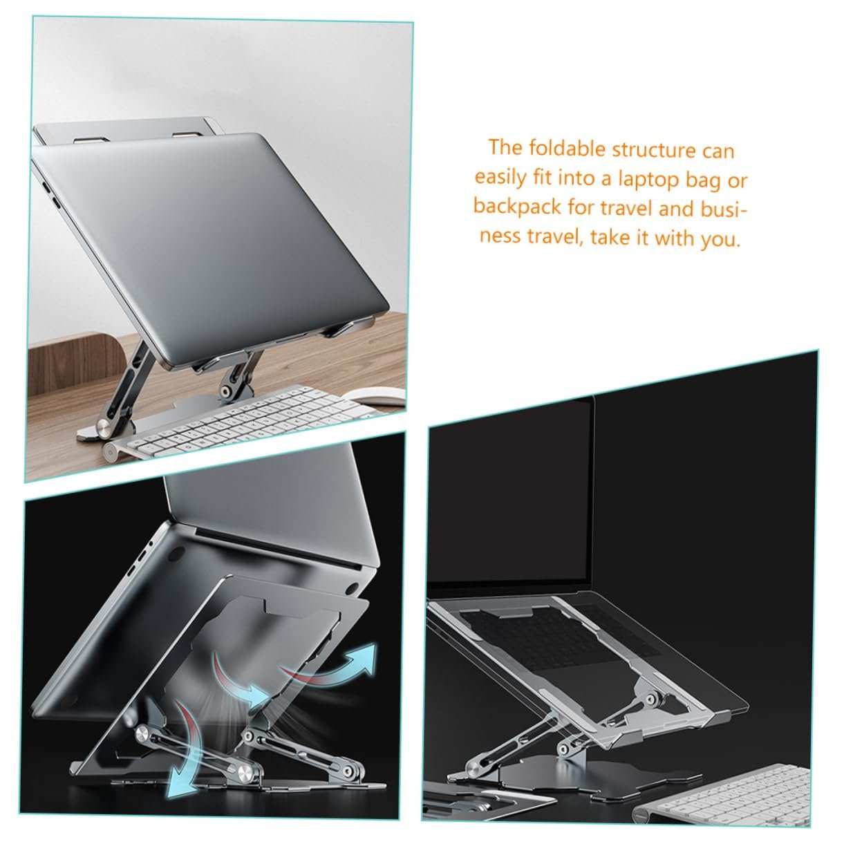 Подставка для ноутбука OSALADI Регулируемая по высоте Алюминиевый сплав Многофункциональная подставка для ноутбука с нескользящими силиконовыми накладками для стабильности и защиты для путешествий и офиса, фото №7