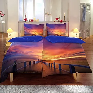 Комплект постільної білизни Bridge 135 x 200 см 4 предмети мікрофібра двосторонній на блискавці фіолетовий synthetic.ua - Фото 1