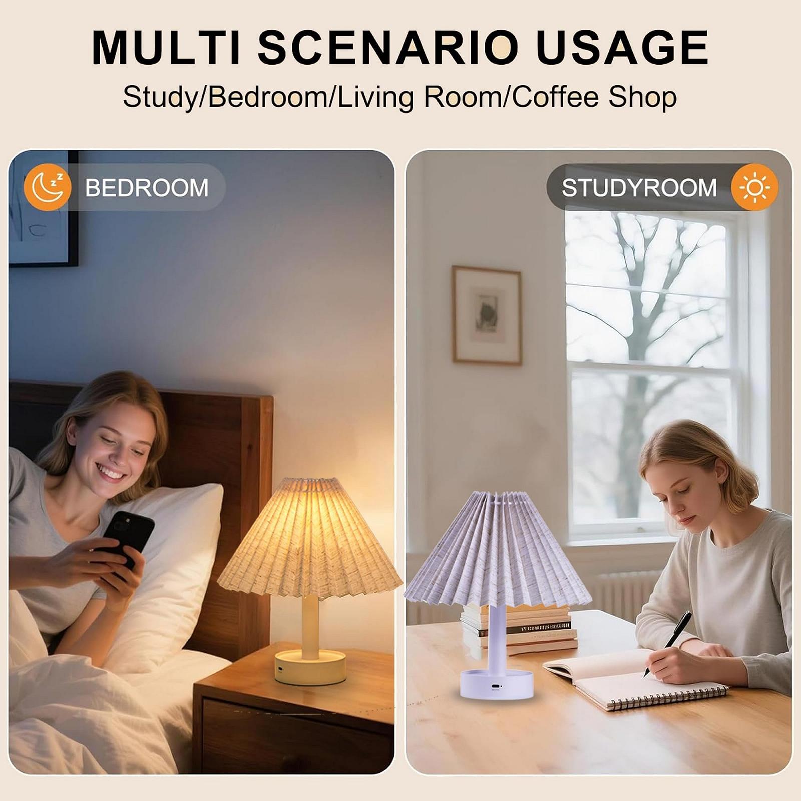 Настільна лампа LED 2-в-1 акумуляторна сенсорна 4.2 Вт з тканинним плафоном бежева, фото №7