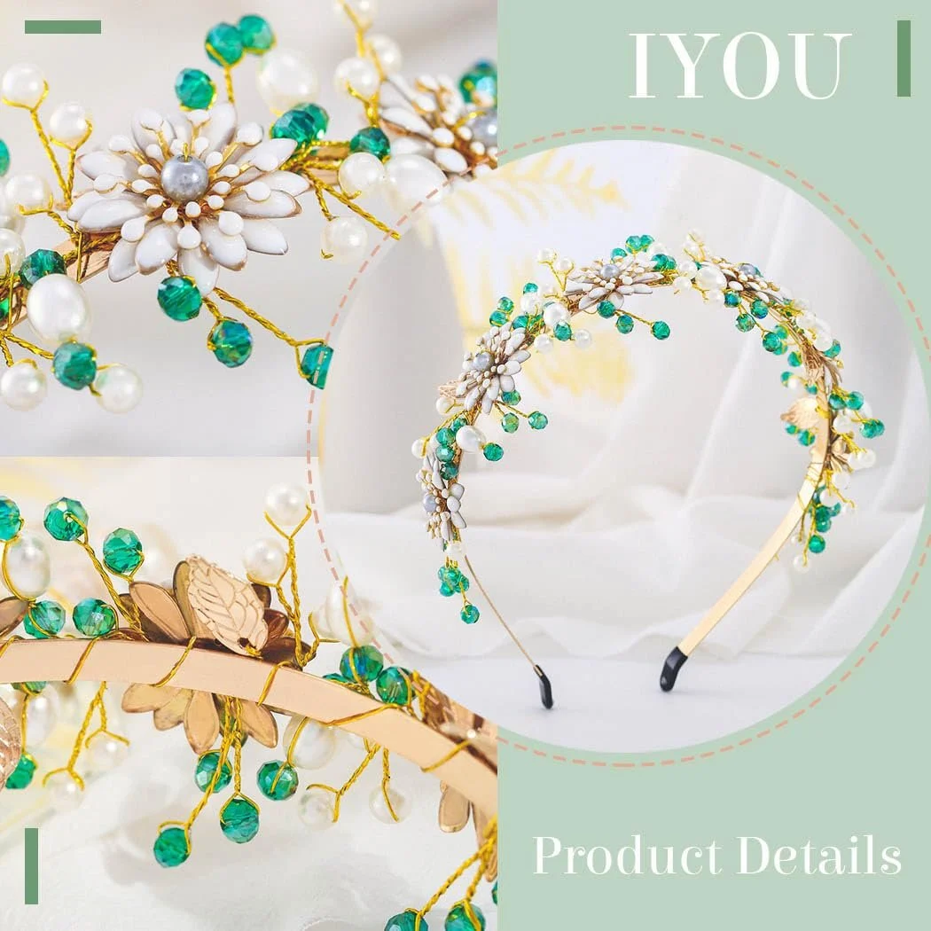 Обруч для волосся Весільний IYOU Квітка Перли Кристал Зелений, фото №4 Обруч для волосся Весільний IYOU Квітка Перли Кристал Зелений, фото №4