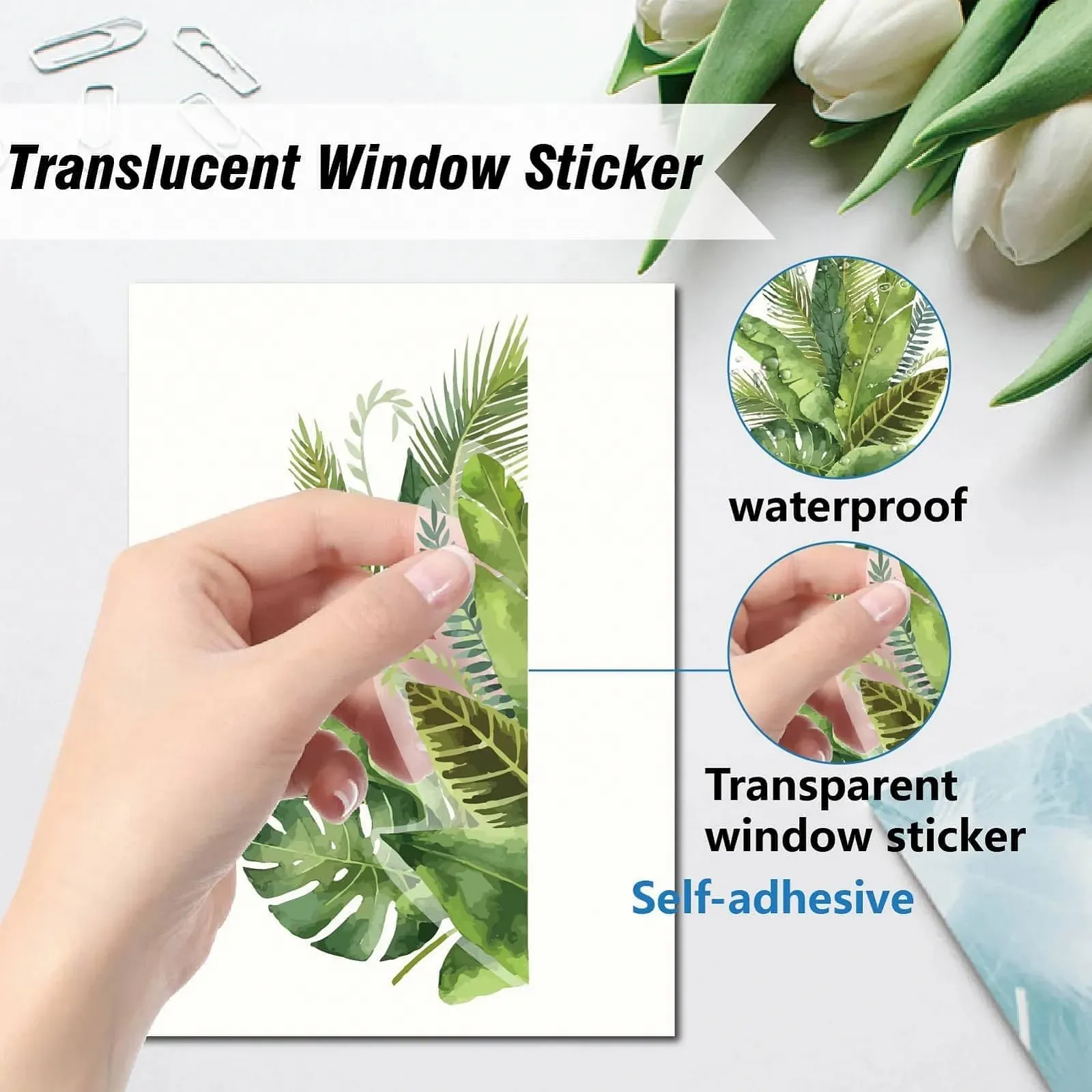 Наклейки на стіну CRASPIRE Тропічне листя 8 аркушів Водонепроникні Вінілові Зелені, фото №3