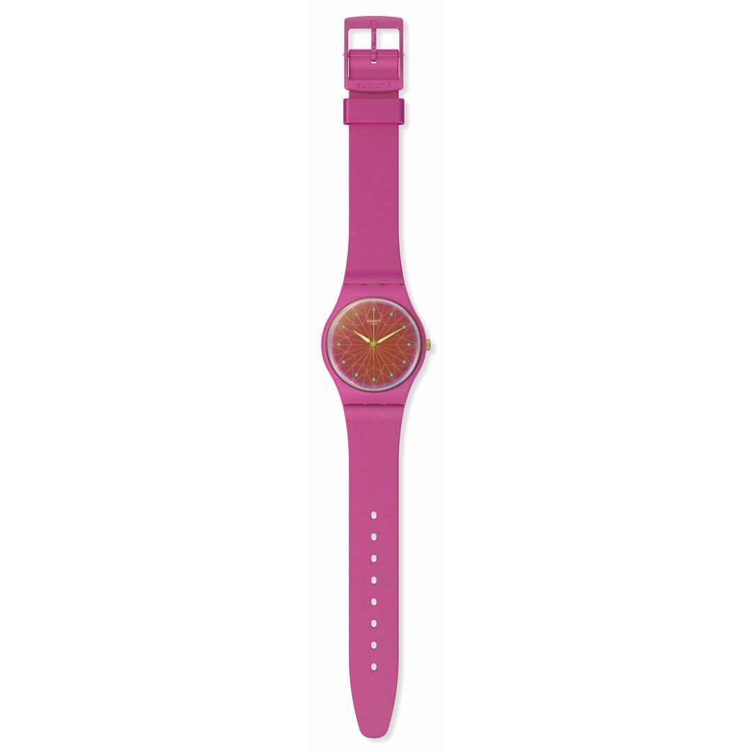 Годинник Swatch FANTASTIC FUCHSIA SO28P110 Рожевий Рожевий Жовті Смужки, фото №2