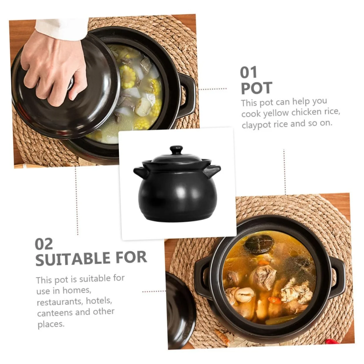 Кастрюля керамическая жаропрочная Черная, фото №5