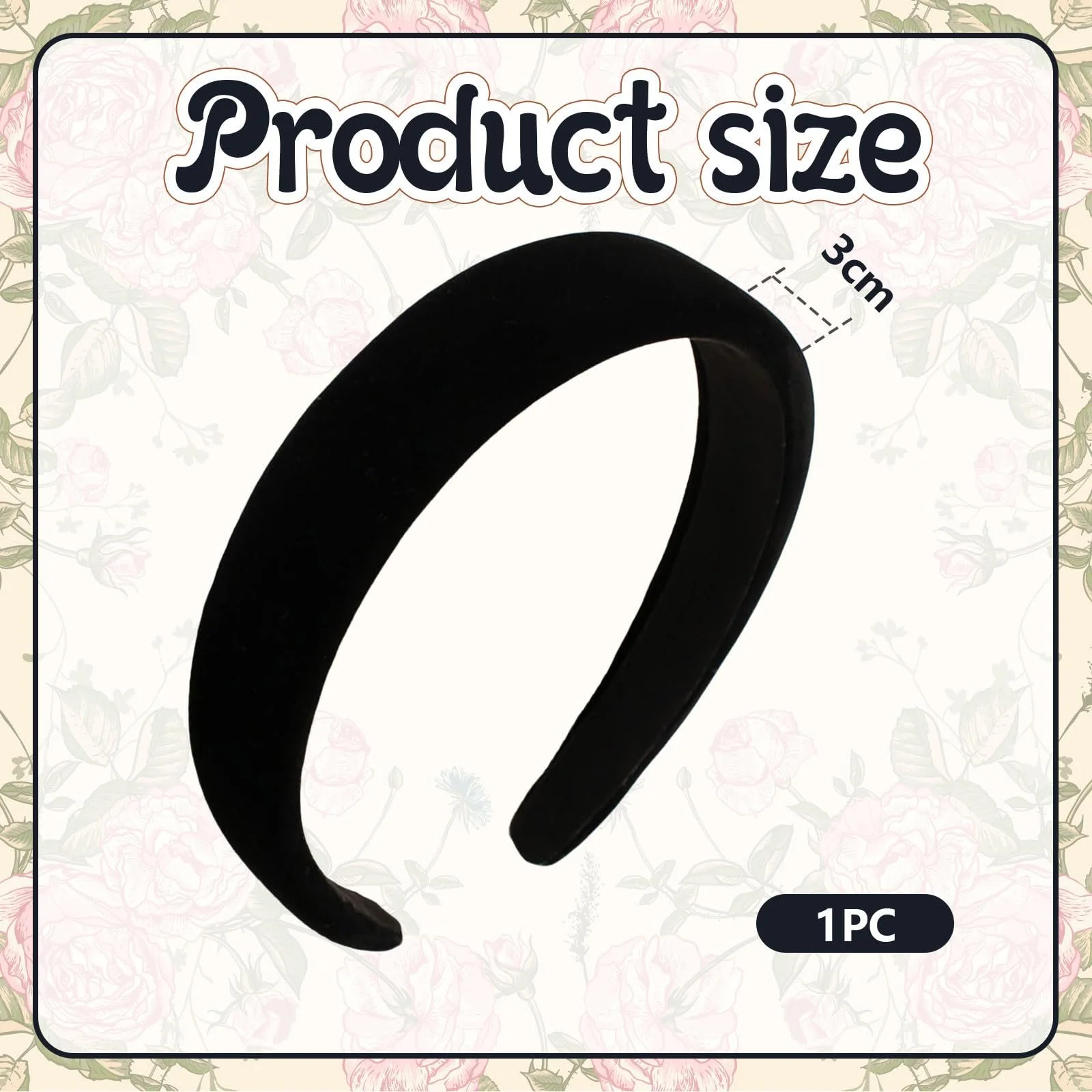 Обруч Оксамитовий GlamRays Широкий Чорний 3 cm, фото №2