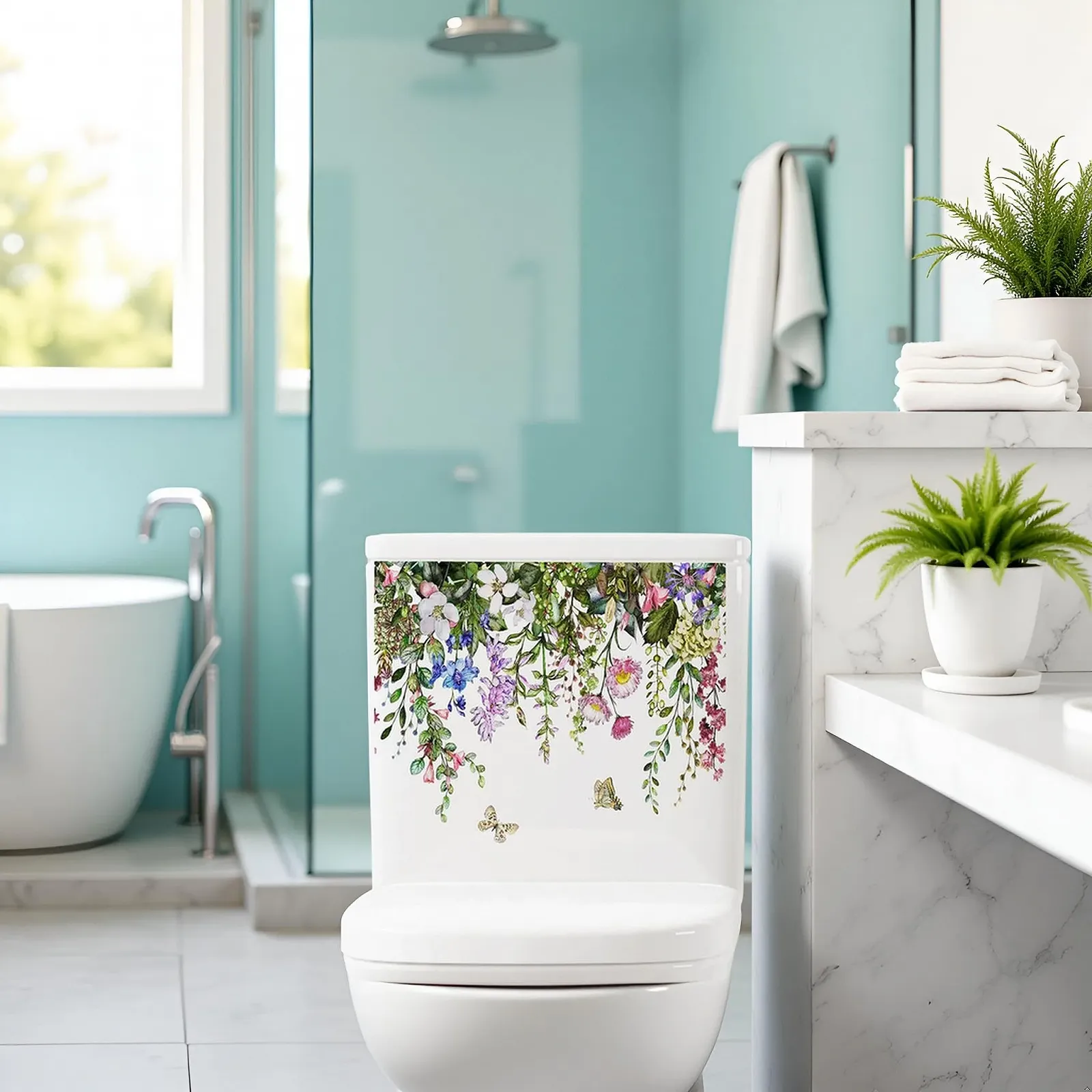 Наклейка для туалету Зелене листя квітів Самоклеюча Floral, фото №5 Наклейка для туалету Зелене листя квітів Самоклеюча Floral, фото №5