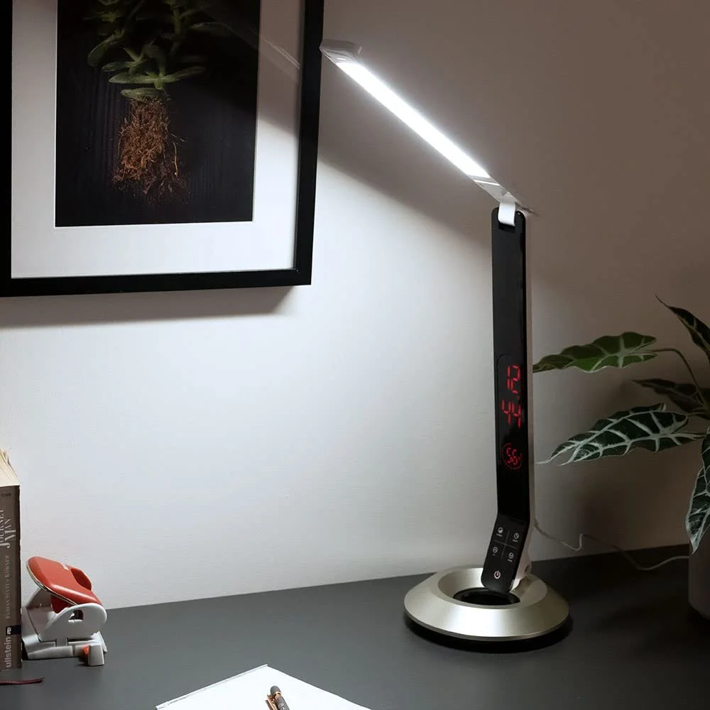 Настольная лампа Sleeptime алюминий и пластик с часами и будильником черная/серебристая, фото №4