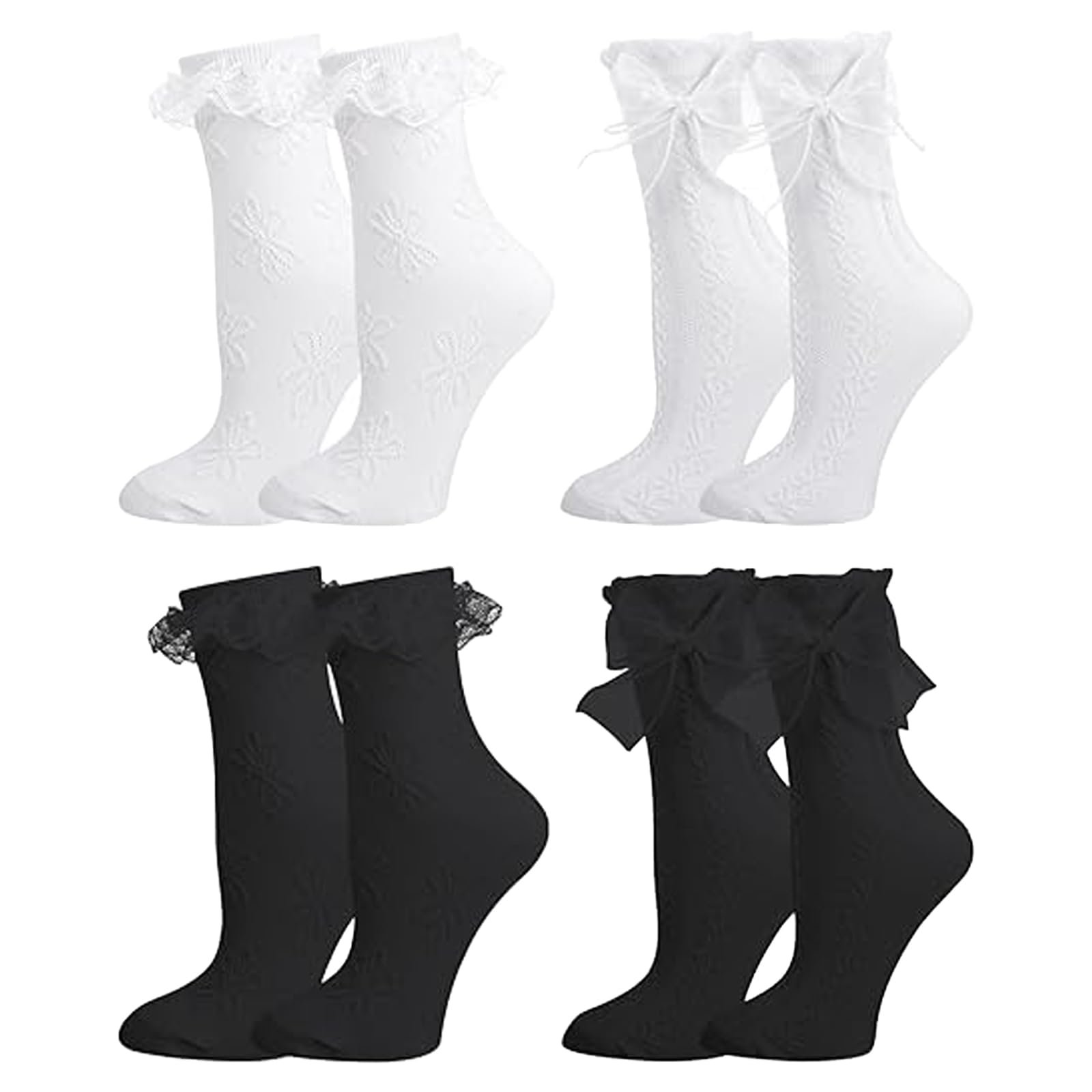 4 пари мереживних шкарпеток для жінок Lolita Ribbon Fairy з оборками, фото №1