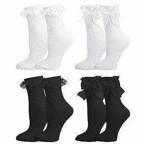 4 пари мереживних шкарпеток для жінок Lolita Ribbon Fairy з оборками - Фото 1
