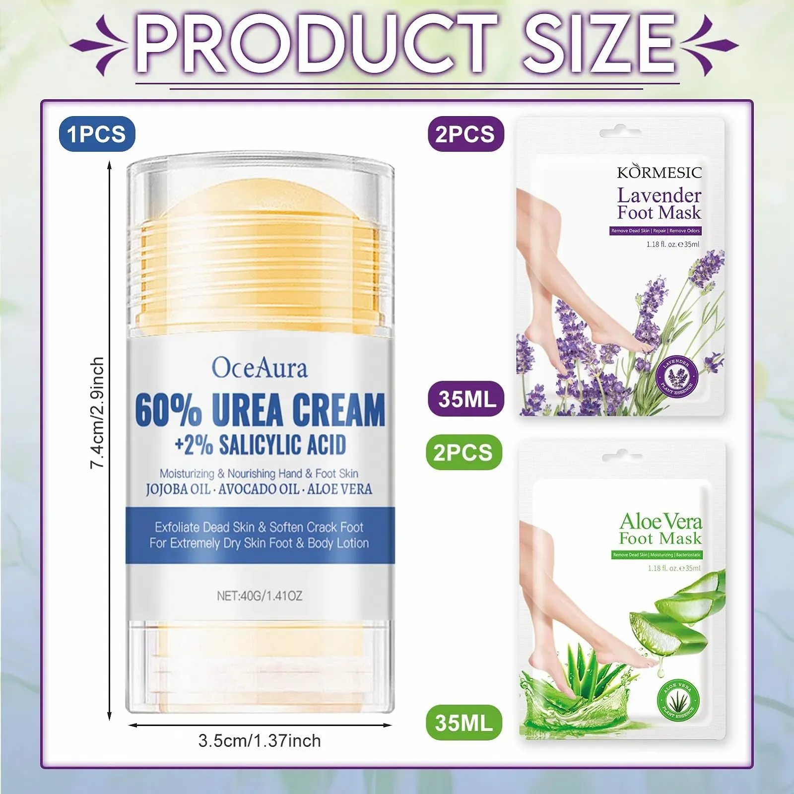 Набор для ухода за ногами Foot Care Set крем с мочевиной 60% 40 г и 4 пары масок-носочков, фото №2 Набор для ухода за ногами Foot Care Set крем с мочевиной 60% 40 г и 4 пары масок-носочков, фото №2