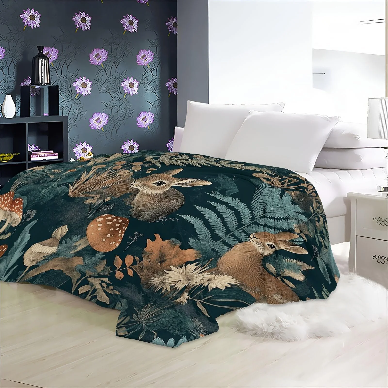 Плед Фланелевый Мягкий Пушистый Кролик Гриб Коричнево-зеленый 180 x 220 см, фото №6