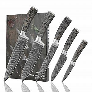 Набір ножів Wakoli Edis Professional Damascus, леза 8-20 см, 67 шарів дамаської сталі з серцевиною VG10, руків’я з дерева Pakka - Фото 1