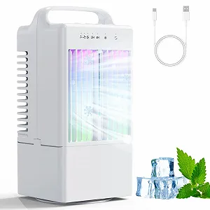 Мобильный мини-кондиционер 4-в-1 90° осцилляция 3 скорости Таймер 4 ч Резервуар 900 мл Белый - Фото 1