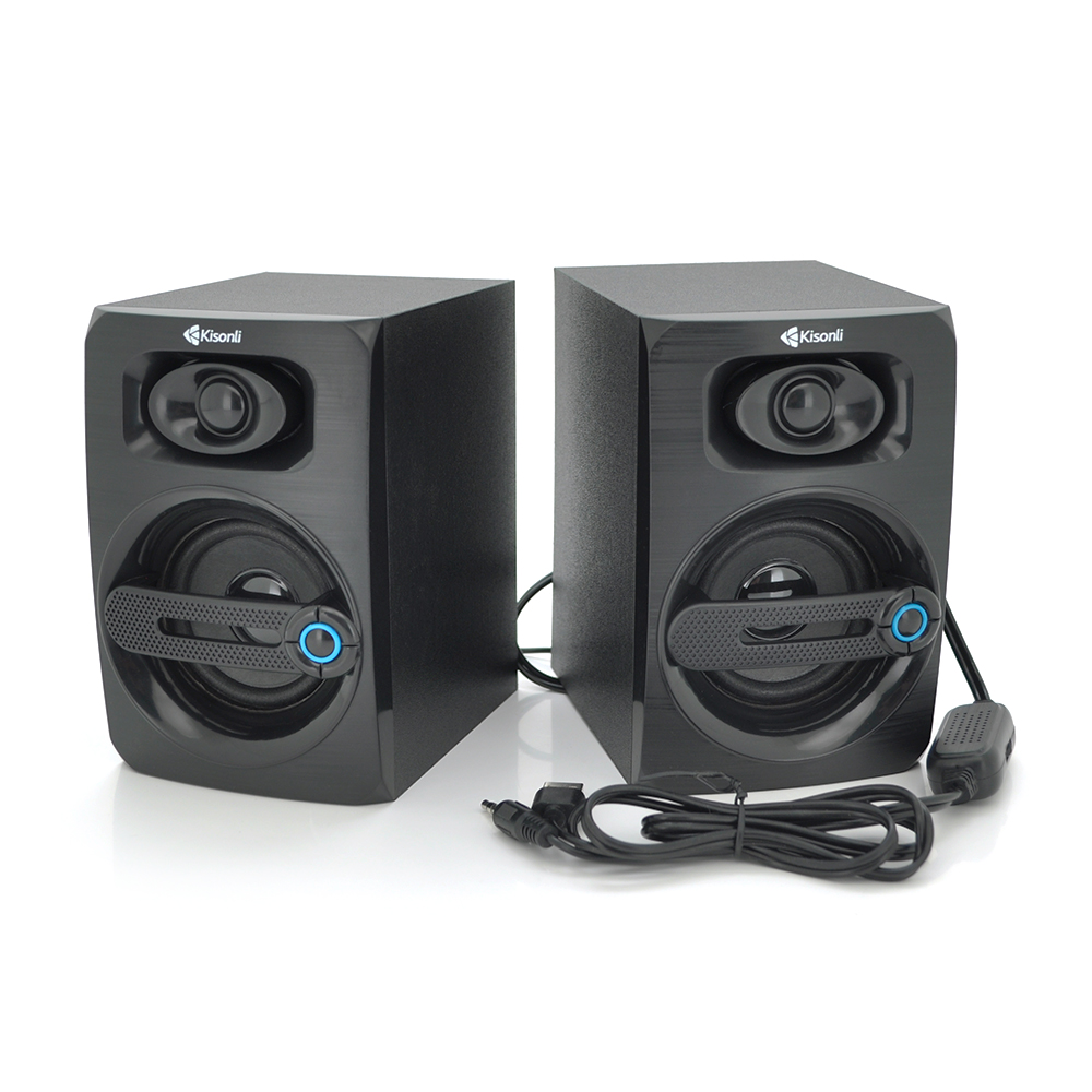 Колонки 2.0 Kisonli T-010 для ПК і ноутбука USB 3.5mm, 2x3W 20Hz 20KHz Black BOX Q30, фото №1