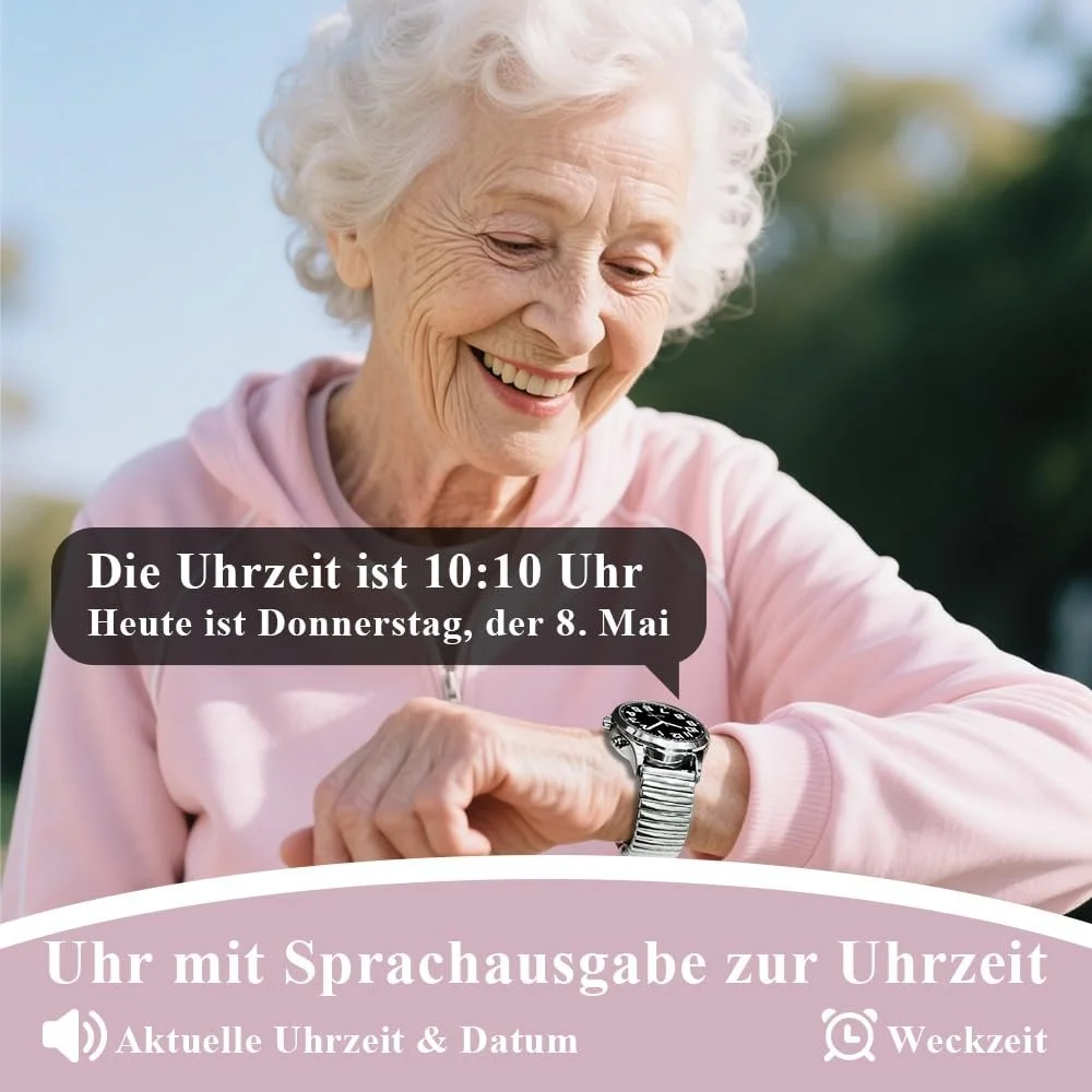 Говорящие часы Maujoy для женщин для слепых пожилых людей с нарушениями зрения, громкий и чистый голос, говорит на немецком языке, фото №2 Говорящие часы Maujoy для женщин для слепых пожилых людей с нарушениями зрения, громкий и чистый голос, говорит на немецком языке, фото №2