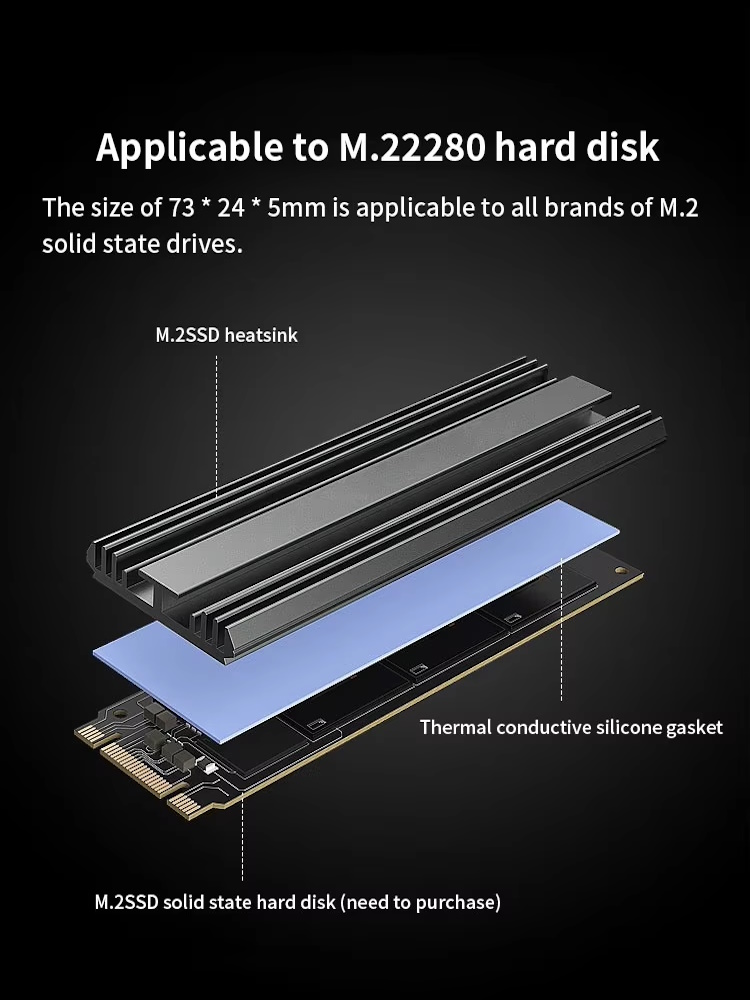 Радиатор для охлаждения SSD Teucer Slim M.2 2280 NVMe Sata для PS5 PC ноутбука, фото №12 Радиатор для охлаждения SSD Teucer Slim M.2 2280 NVMe Sata для PS5 PC ноутбука, фото №12