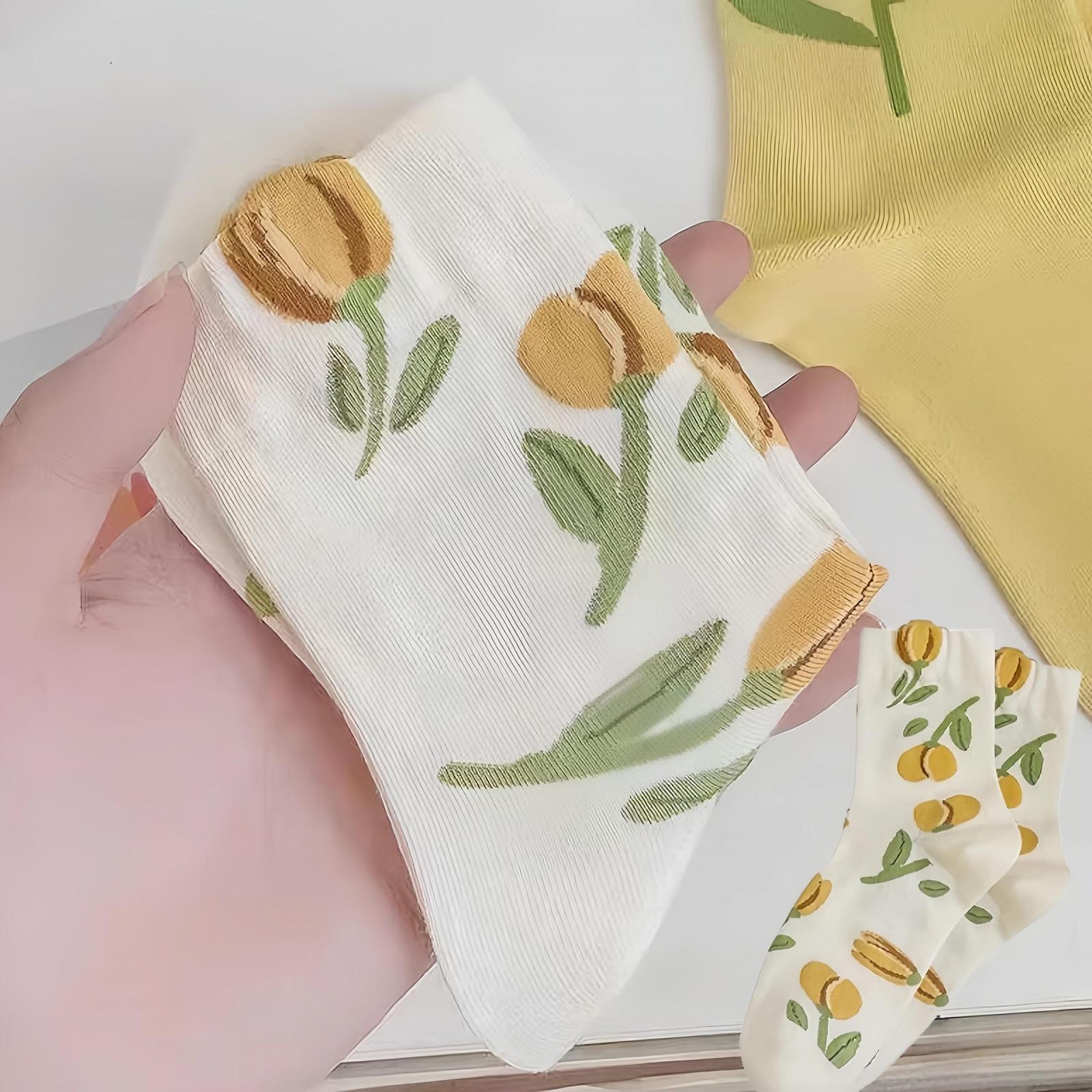 Женские носки, 5 пар цветных забавных длинных носков, винтажные хлопковые носки, мягкие носки с вышивкой цветов, дышащие эластичные носки с цветочным узором, для женщин и девушек, фото №8