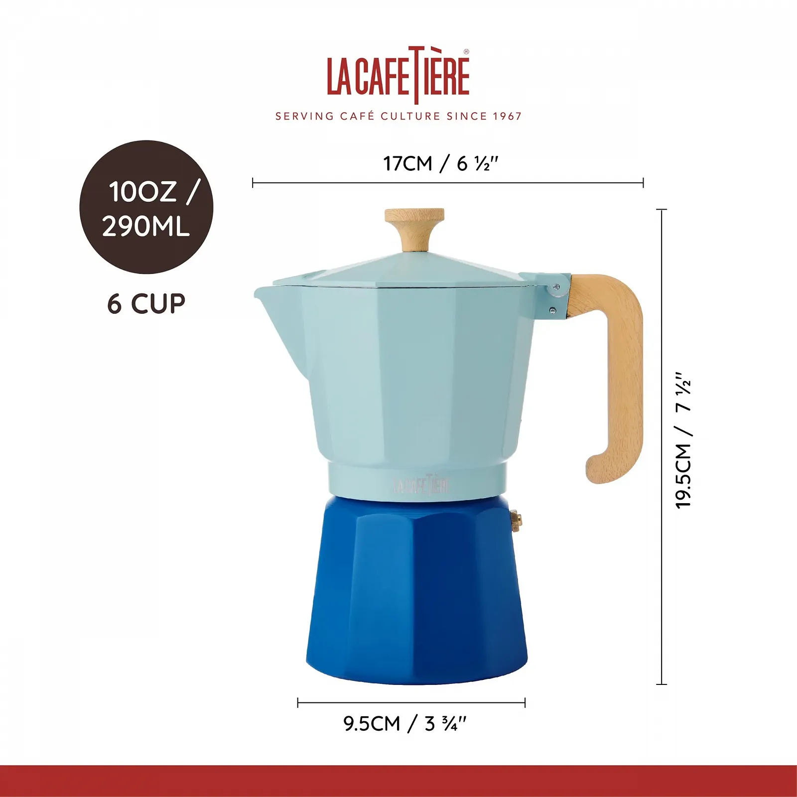Кавник еспресо La Cafetière 290 мл на 6 чашок - Sky Blue Two Tone, алюміній, фото №2