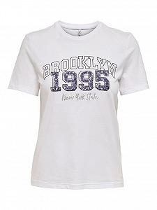 Футболка ONLKITA REG COLLEGE TOP BOX JRS 15249486-Bright -Print:BROOKLYN ONLY Білий S - Фото 1