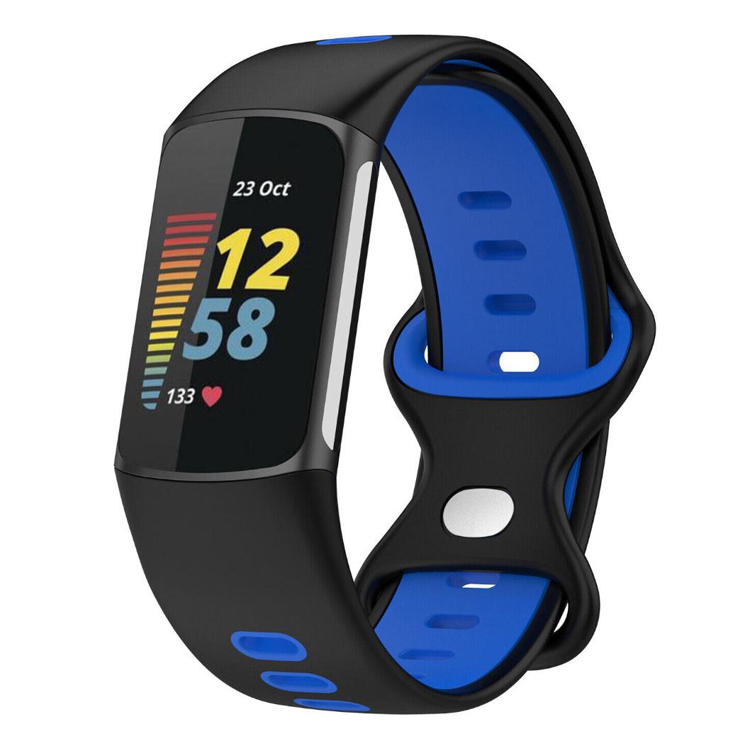 Силиконовый ремешок Primolux Sport для фитнес браслета Fitbit Charge 5 Black&Blue размер М, фото №3