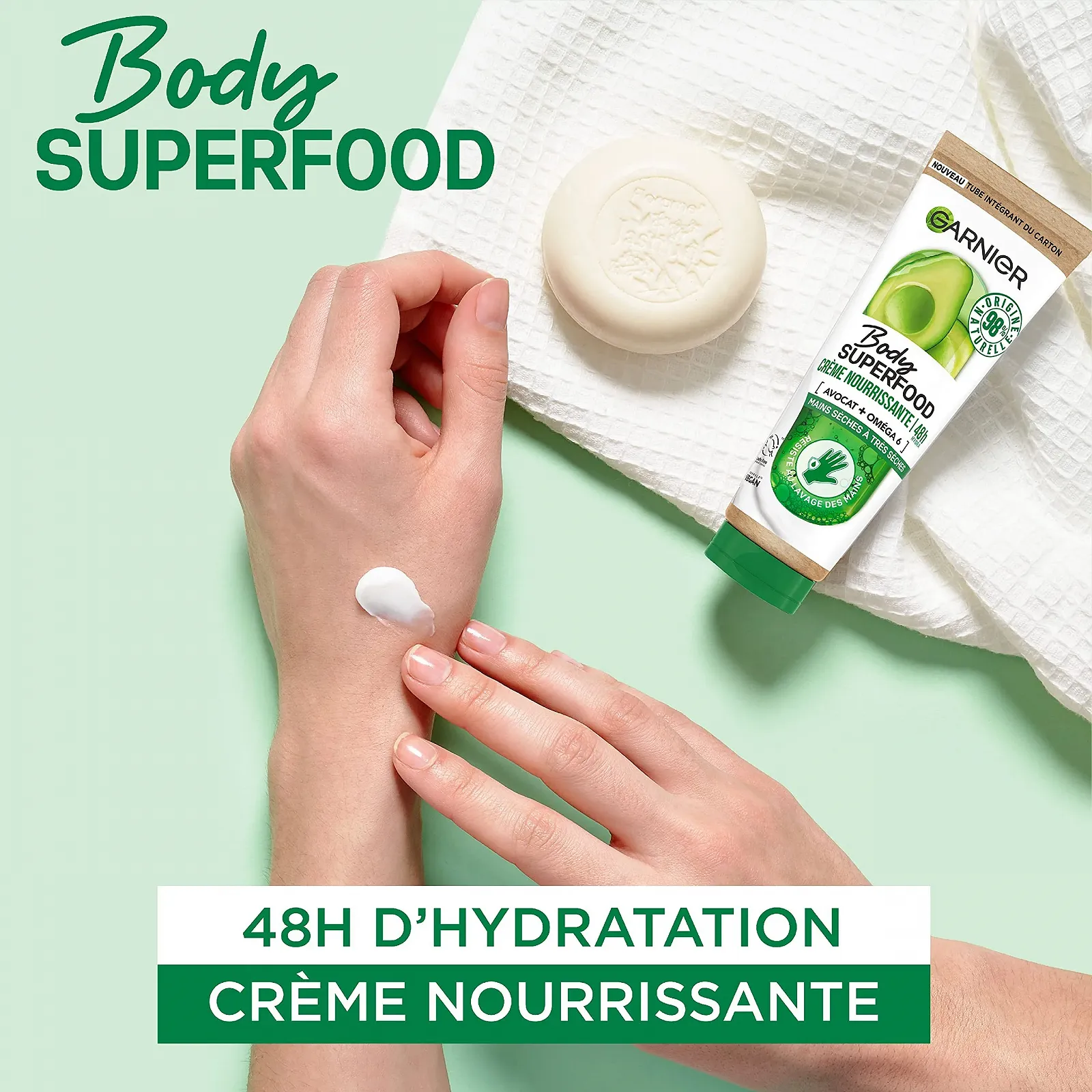 Крем для рук Garnier Body Superfood Питательный с авокадо и омега 6 - веганская формула с 98% натуральных ингредиентов - для очень сухой кожи рук - 75 мл, фото №5