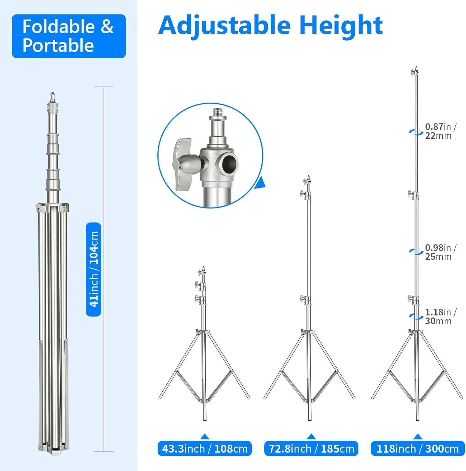 Штатив Neewer з нержавіючої сталі 118 дюймів/3 м Срібний, фото №6 Штатив Neewer з нержавіючої сталі 118 дюймів/3 м Срібний, фото №6