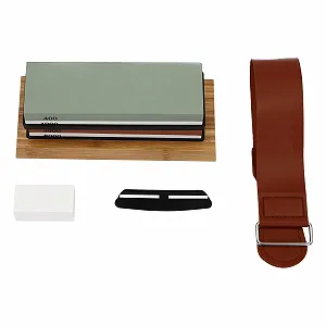 Професійний набір точильних каменів 400/1000 3000/8000 з бамбуковою основою, правильним каменем та шкіряними ременями - Фото 1