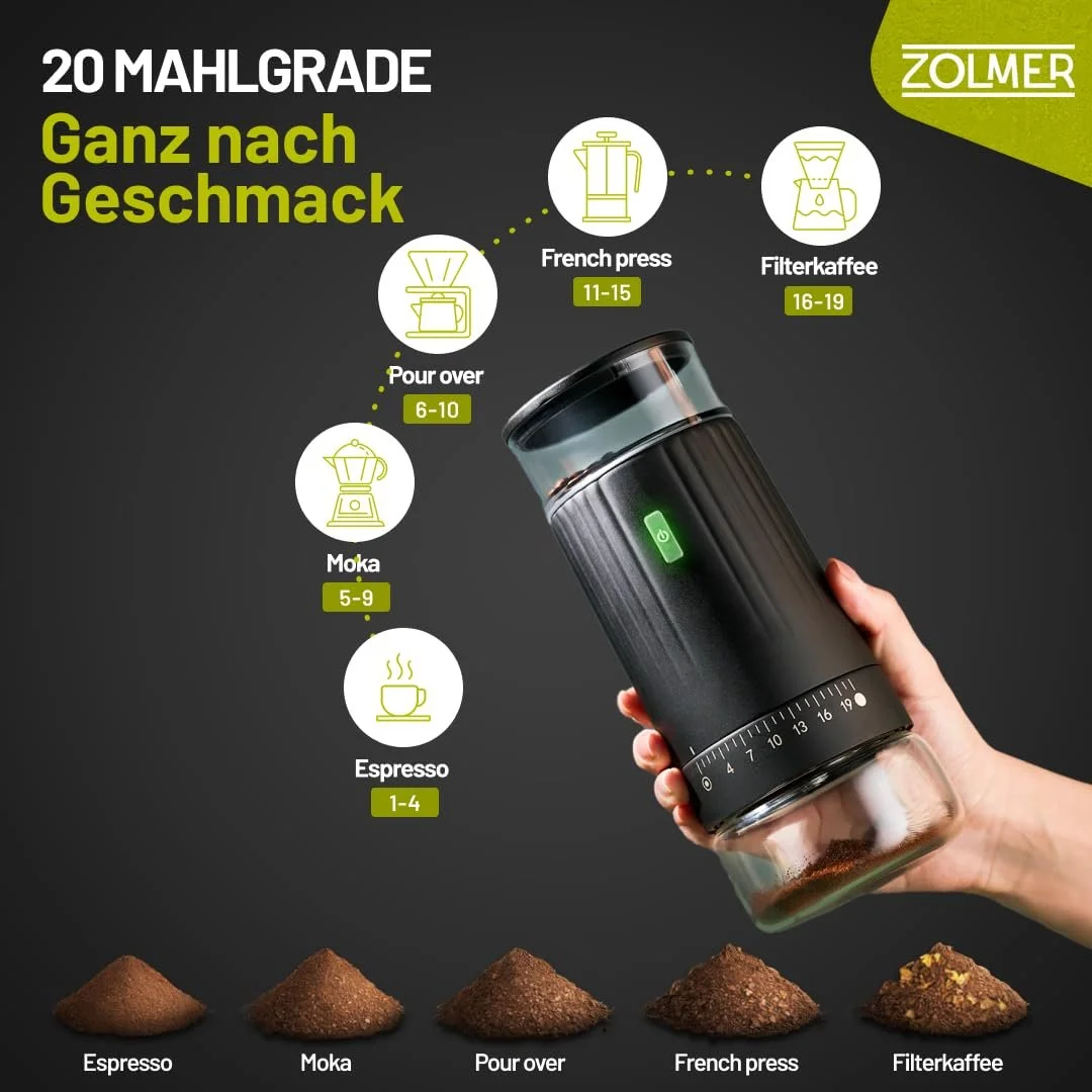 Електрична кавомолка з конічною млинком, USB акумуляторна, 15 рівнів помелу, регульована, для еспресо та спецій, тихий двигун, компактна та проста в чищенні, фото №3