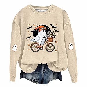 Костюм на Хэллоуин для женщин, милая толстовка с привидениями, с длинными рукавами, пуловер, футболка с тыквой, жуткая одежда на Хэллоуин synthetic.ua - Фото 1