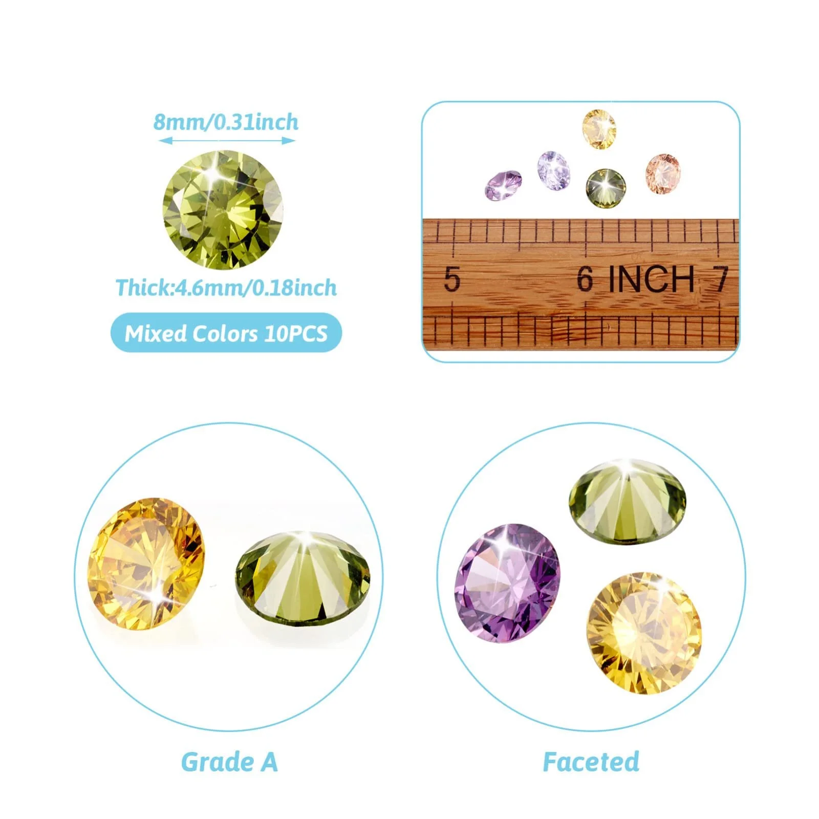 Стрази Кубічний цирконій 4 мм, грановані, форма діаманта, клас A, кришталевий колір, 50 шт, випадкові, фото №3