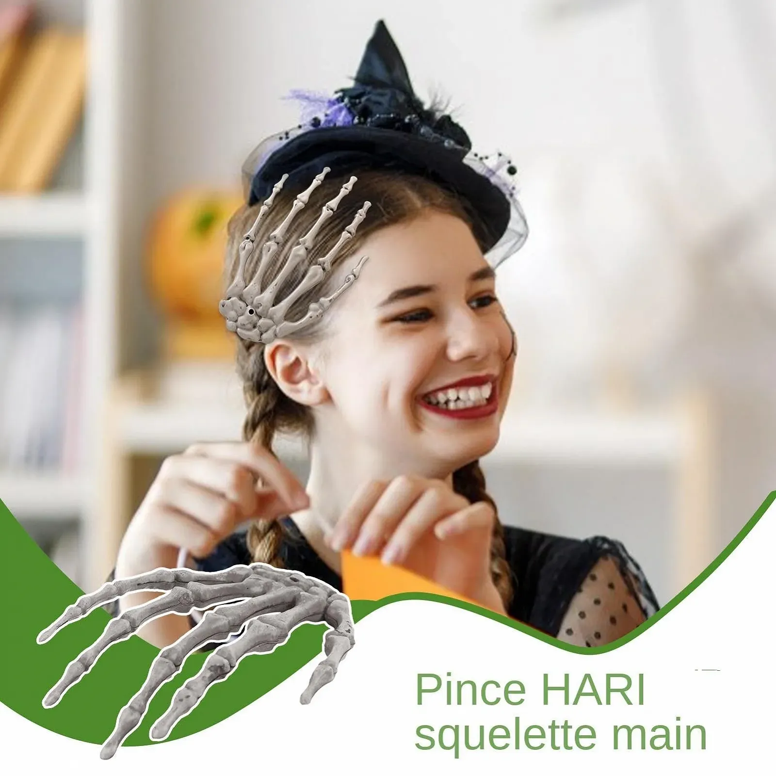 Заколка для волос Хэллоуин, скелет, кости, череп, фото №7