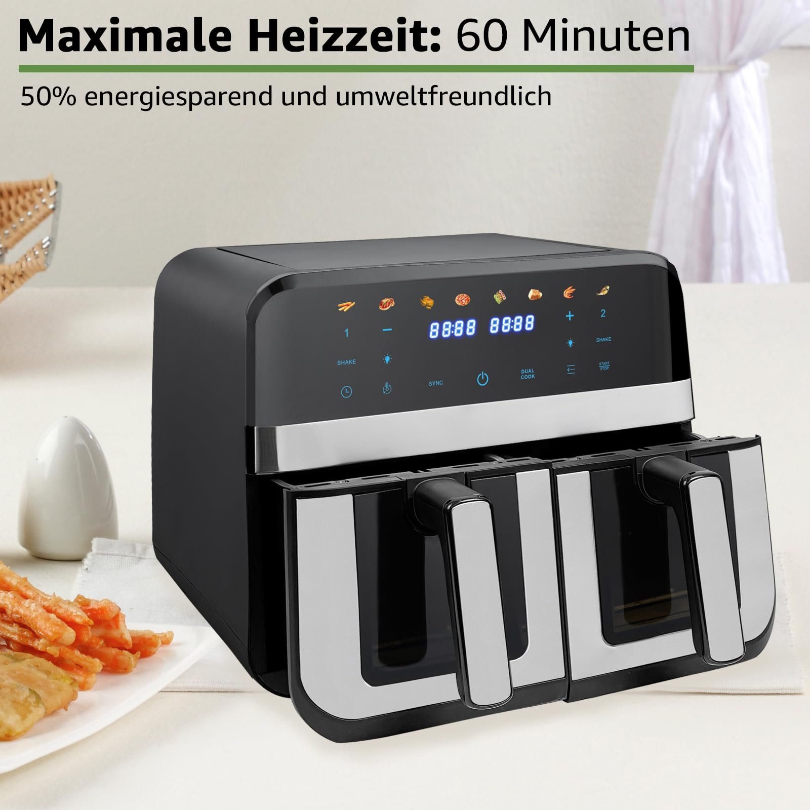 Мультипечь 9л Dual Zone 1800Вт смотровое окно сенсорный экран 8-в-1 Sync XXL 4.5л+4.5л, фото №8 Мультипечь 9л Dual Zone 1800Вт смотровое окно сенсорный экран 8-в-1 Sync XXL 4.5л+4.5л, фото №8