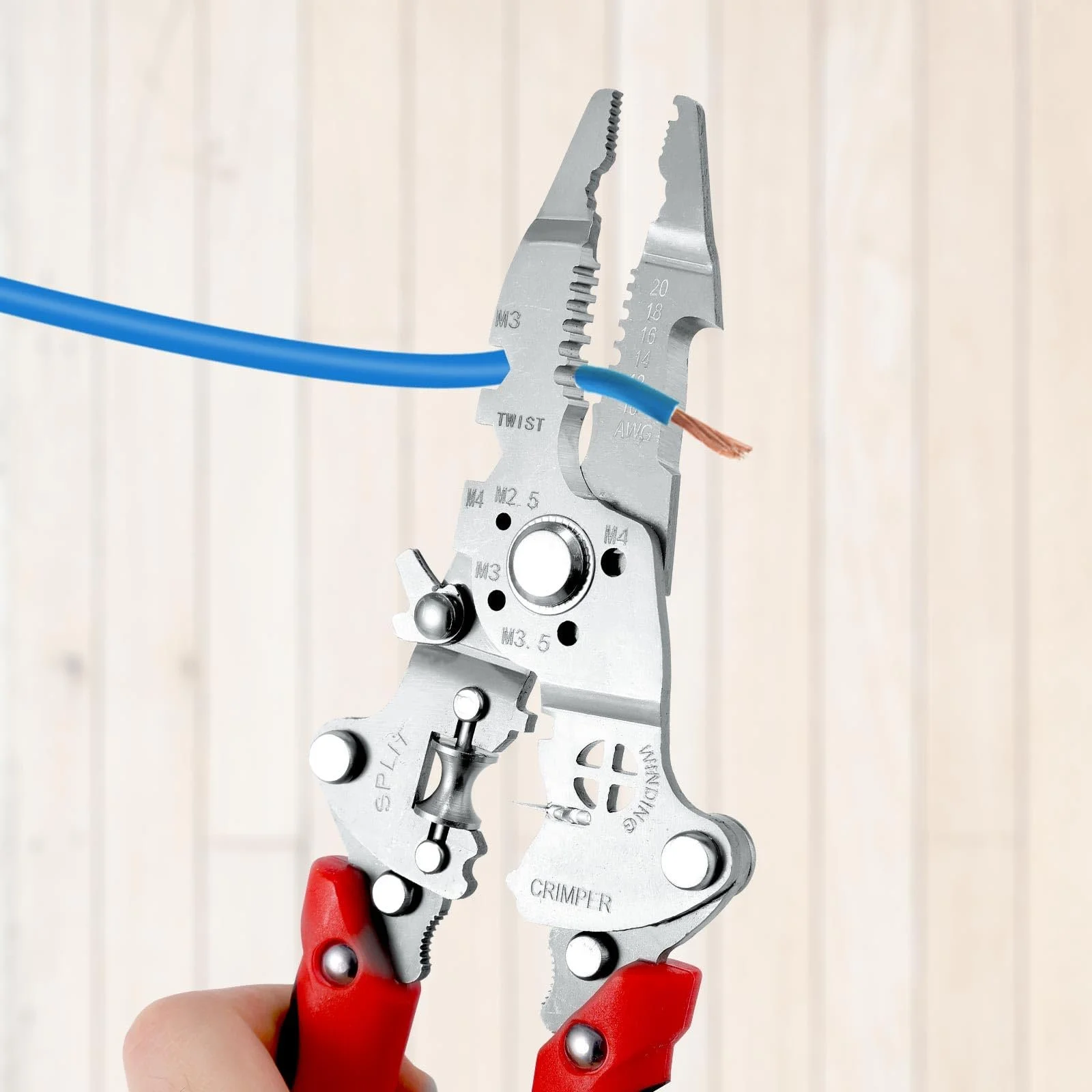 Складной многофункциональный стриппер для проводов Stainless Steel с функцией кримпера Red, фото №3