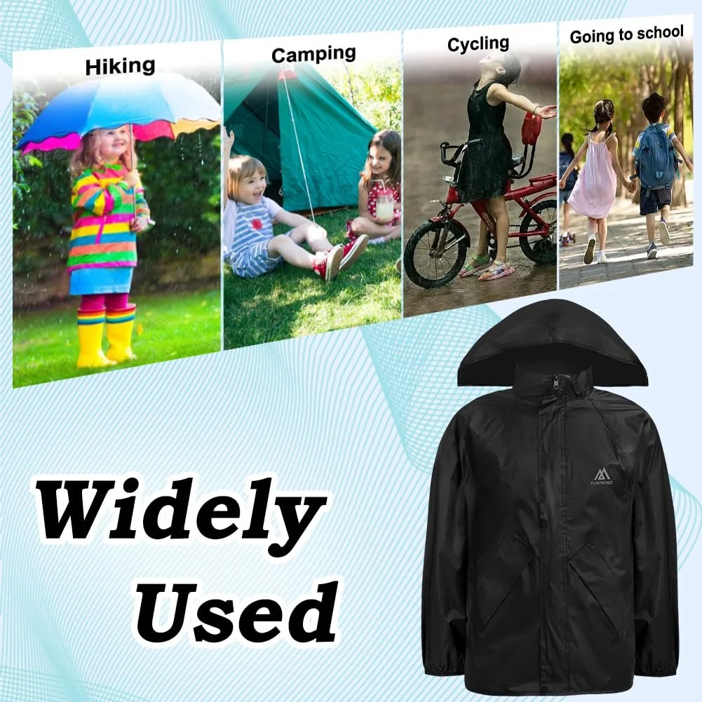 flintronic Унисекс Детский Складной Дождевик, Детская Дождевая Куртка, Водонепроницаемая Детская Куртка, Ветро- и водонепроницаемый Дождевик, фото №6