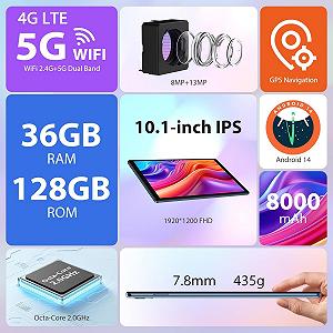 Планшет 10.1" Full HD PIXPEAK L60 12+24/128Gb 4G 2-SIM Android 14 8000 mAh Блакитний synthetic.ua - Фото 1
