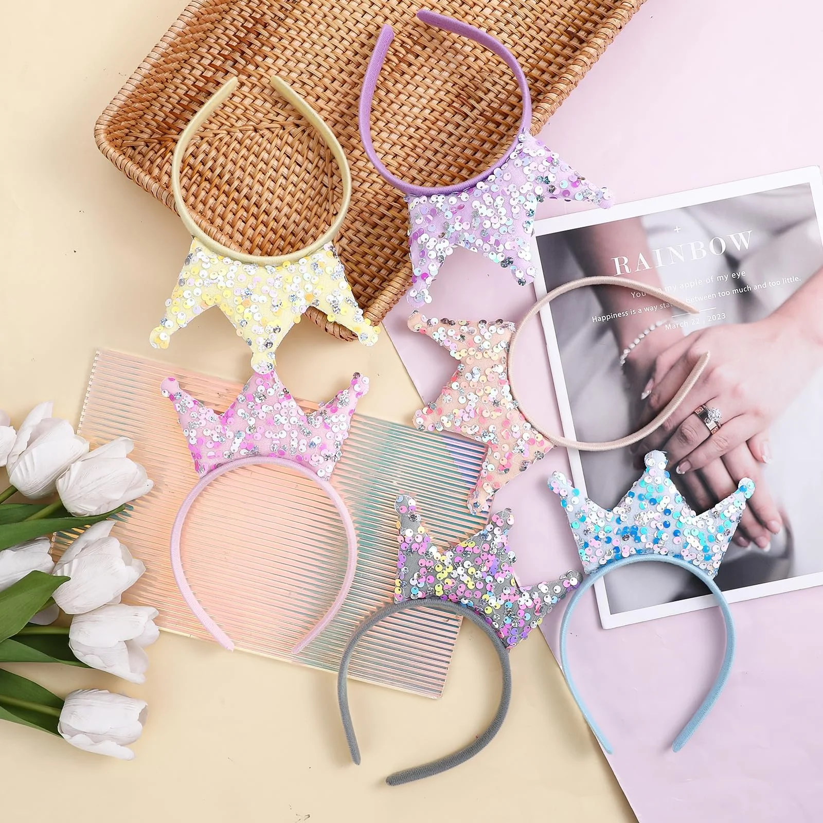 Обруч Корона з блискітками Prasacco Набір з 6 штук, фото №3