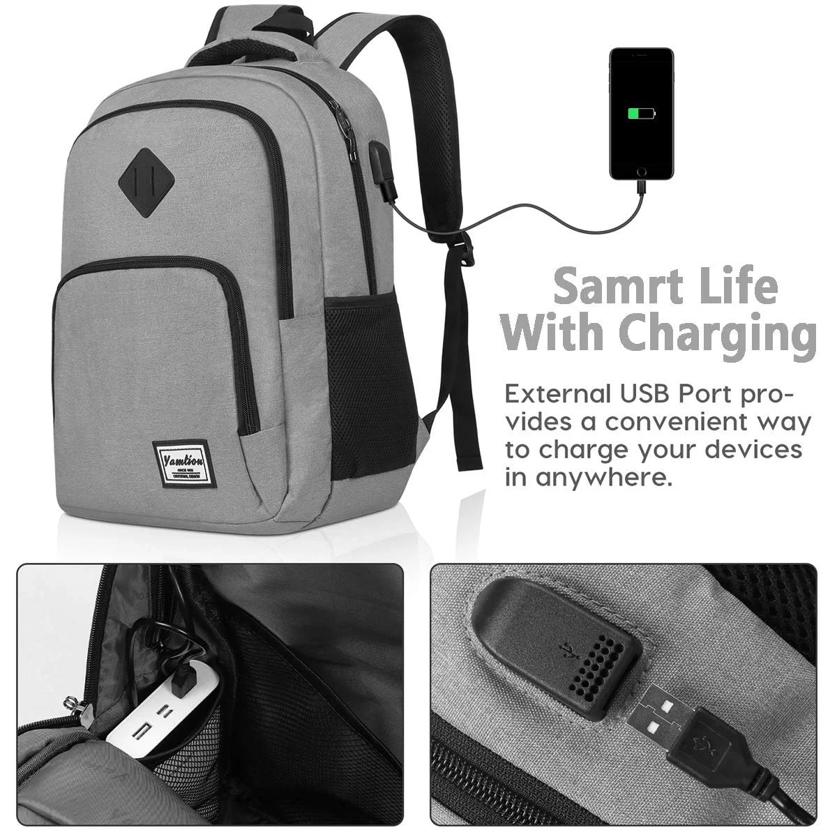Рюкзак для ноутбука YAMTION GJB6 17 дюймів 35-40л USB водонепроникний Сірий, фото №2 Рюкзак для ноутбука YAMTION GJB6 17 дюймів 35-40л USB водонепроникний Сірий, фото №2