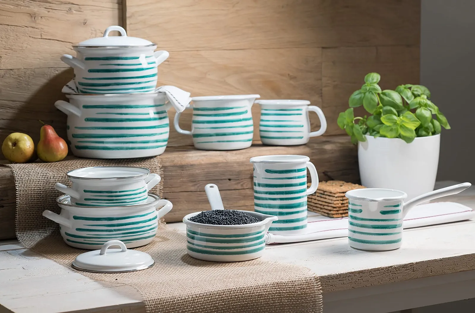 Кастрюля Riess Country 0169-048 с крышкой эмалированная 16 см 1 л Flamed Green, фото №3